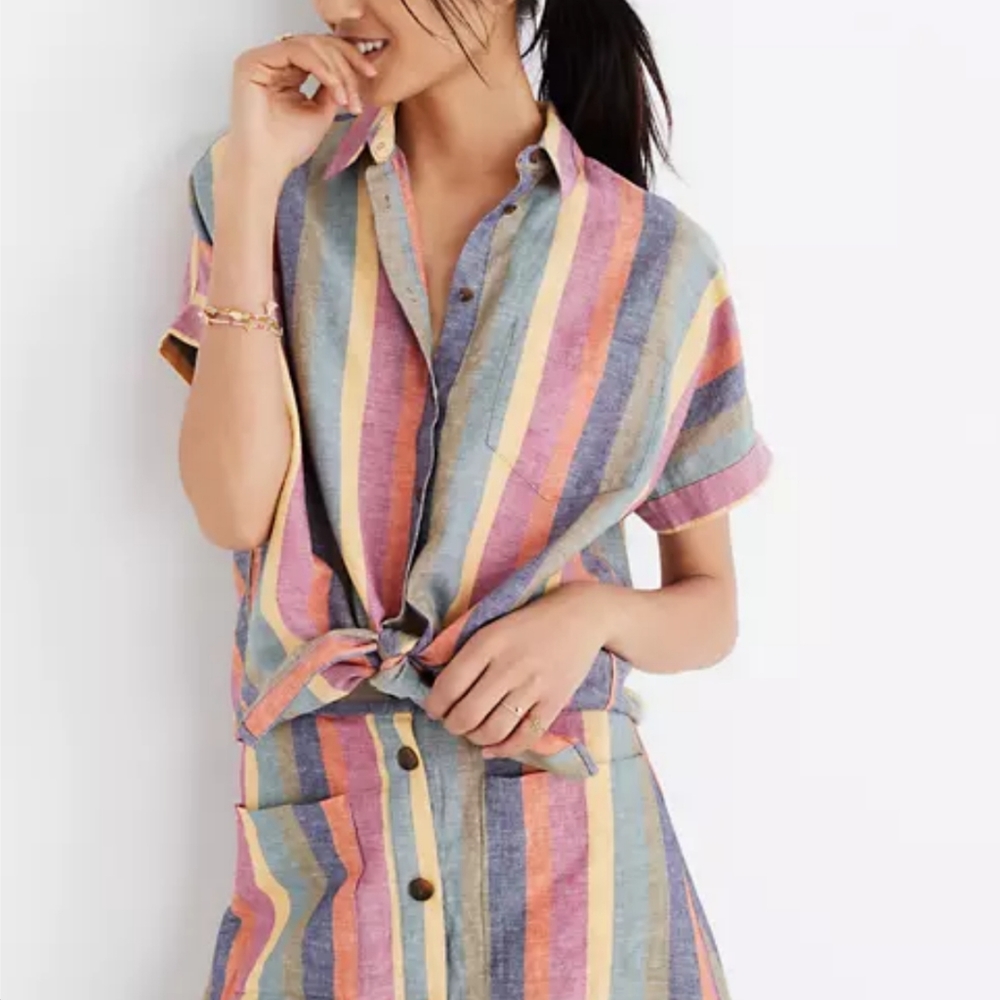 Madewell Rainbow Stripe Tie Front Short Sleeve Top - Picture 5 of 6